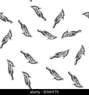 seamless pattern oatmeal oat spoon hand drawn. bowl cereal, porridge breakfast, healthy blueberry, food s, fruit muesli oatmeal oat spoon black sketch Stock Vector