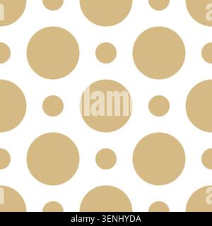 Minimal seamless polka dot pattern with large beige gold circles on white background. Modern simple geometric design with clean repeating composition. Stock Vector