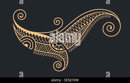 Decorative Polynesian Maori tribal ornament with traditional ethnic patterns and spiral elements in elegant gold style. Inspired by Pacific island art Stock Vector