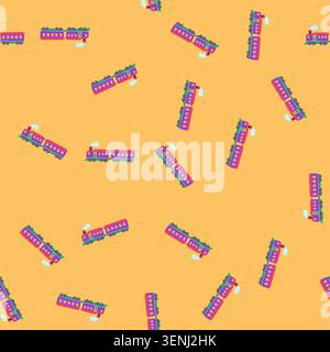 pattern whistle train toy cartoon. steam model, playvintage electric, wooden plastic whistle train toy sign. seamless vector illustration Stock Vector