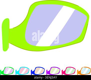 Orange car side mirror illustrating an automotive component, reflecting light and representing themes of driving, travel, safety, and vehicle design o Stock Vector