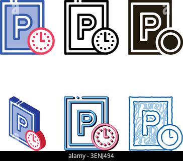 Parking types Time Icon Vector. Outline Parking Time Sign. Isolated Contour Symbol Stock Vector