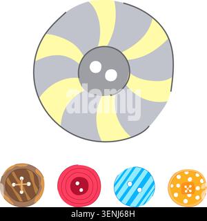 Variety of decorative clothing buttons creating an inviting assortment for tailoring, craft projects, and textile design, showcasing diverse colors an Stock Vector