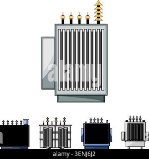 Electrical transformers facilitating voltage regulation, current conversion, and power distribution across networks, essential components for modern e Stock Vector