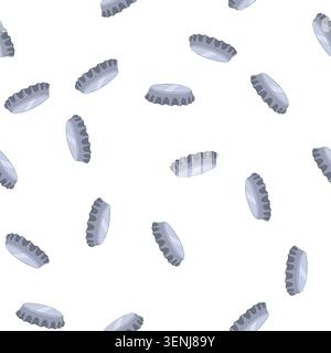 pattern silver metallic crown bottle cap seamless on white background, symbolizing beverage packaging and secure closure for beer, soda or bottled dri Stock Vector