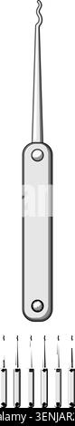 Lockpick tool with a wavy tip and flat handle isolated on a crisp white background, illustrating concepts of security bypassing, unauthorized access, Stock Vector