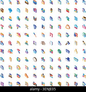 Isometric icon set with various vector symbols for business, finance, lifestyle, and web infographics, creating a comprehensive bundle of design eleme Stock Vector