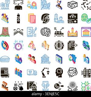 Collection of colorful isometric line icons representing concepts in business, finance, medicine, education, transport, marketing, and ecological topi Stock Vector