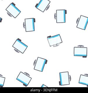 pattern computer electronic whiteboard cartoon. screen projector, people interactive, smartboard board computer electronic whiteboard sign. seamless s Stock Vector