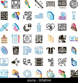 Collection of colorful linear icons showing everyday objects, household items, activities and conceptual symbols for services and industries on a clea Stock Vector