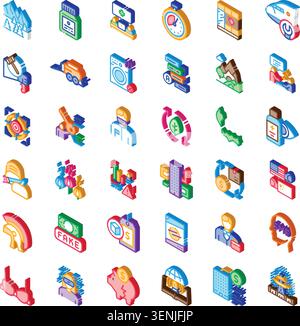 Isometric icon collection depicting business, health, technology, nature and daily life concepts in a modern vector style for infographics, apps, pres Stock Vector
