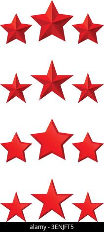 Three red stars gleam with polished shine. Each star shines with crisp, bold edges. They form neat rows, simple and elegant. Perfect for rating system Stock Vector