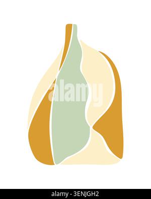 Abstract ceramic vase standing on white background boho style design concept. A minimalist front-view ceramic vase features a central composition of c Stock Vector