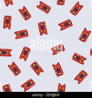 pattern processor microcontroller cartoon. microchip arduino, abstract pcb, motherboard science processor microcontroller sign. seamless vector illust Stock Vector