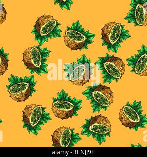 pattern sweet kiwano hand drawn. horned food, nature green, orange cucumber sweet kiwano vector sketch illustration Stock Vector