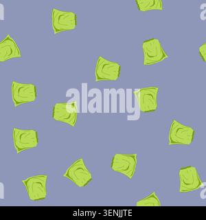 pattern light green fabric drawstring bag with purple cords on white background, flat vector illustration of a reusable, casual pouch for gym, laundry Stock Vector