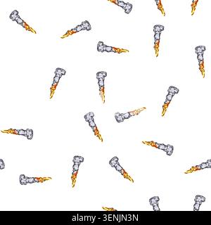 pattern flame rocket launch smoke cartoon. off jet, ship take, space stastronaut flame rocket launch smoke sign vector Stock Vector