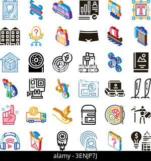 Collection of abstract symbols showing various business, technology, lifestyle, and service related concepts, ideal for web, print, and application de Stock Vector