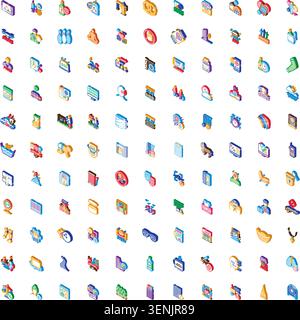 Isometric icons for business, technology, lifestyle, and other various concepts on a white background, useful for web design, ui, and infographic elem Stock Vector