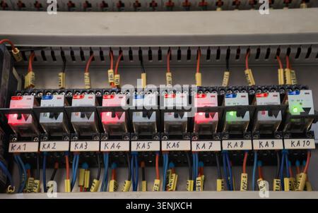 Industrial Relay Control Panel with LED Status Indicators Stock Photo