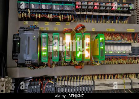 Programmable Logic Controller PLC System in Industrial Cabinet Stock Photo