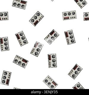 pattern ceramic retro control panel cartoon. porcelain glass, steel plastic, bamboo small ceramic retro control panel sign vector Stock Vector