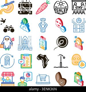 Set of vector doodle style icons illustrating various health, medical, business, financial, food, shopping, and conceptual themes in a creative and en Stock Vector