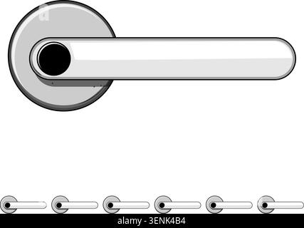 Chrome brushed metal door lever vector on white background, minimal flat illustration ideal for representing access, security, interior hardware, home Stock Vector