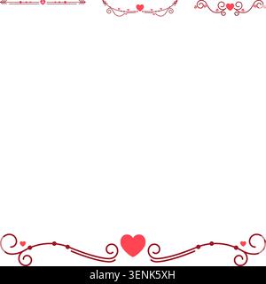 Collection of elegant decorative lines featuring heart shapes, swirling accents, and dots, creating beautiful design elements for romantic themes and Stock Vector