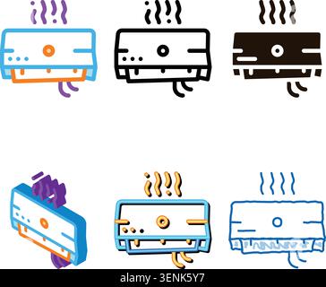 Broken variations Office Conditioner Vector Thin Line Icon. Flopped Main Control Unit Conditioner Electronic Technology Inside Linear Pictogram. Condi Stock Vector