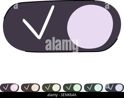 Toggle switch graphic illustrating an active state with a checkmark, representing confirmation, selection, or an enabled option in user interface desi Stock Vector