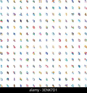 Large collection of colorful isometric icons covering general business, technology, social media, marketing, and healthcare concepts for web and mobil Stock Vector