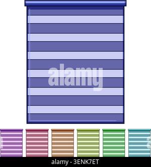 Roller blind with alternating horizontal stripes in blue and white, offering light filtering and privacy for modern interiors, offices, apartments and Stock Vector