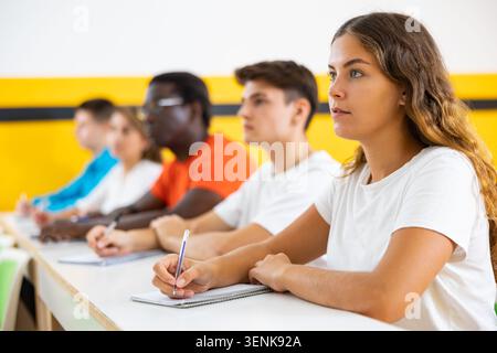 Woman with other students in studying with their colleagues Stock Photo