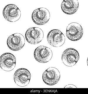 seamless pattern green amla hand drawn. ingredient fresh, vegetarian amla, ripe herbal green amla black sketch illustration Stock Vector