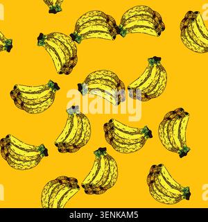 pattern banana bunch hand drawn vector. food fruit, yellow fresh ripe peel, sweet diet, tropical banana bunch sketch illustration Stock Vector