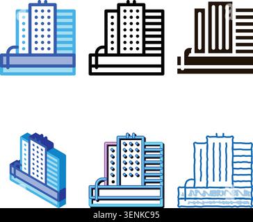 Water Treatment Industrial Building Vector Icon Sign Thin Line. High Rise House, Water Treatment Linear Pictogram. Recycling Environmental Ecosystem P Stock Vector