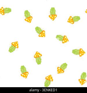 pattern cartoon vector of a whimsical hybrid creature blending jellyfish and mushroom traits, orange spotted cap, green stalk and flowing tentacles on Stock Vector