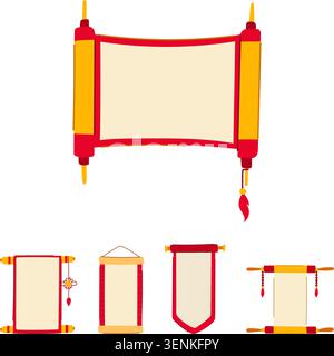 Traditional east asian style scrolls and various banner frames in red and gold colors providing empty space for text or imagery, ideal for communicati Stock Vector