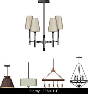 Set of ceiling light fixtures and lamps in modern to vintage styles, cartoon vector illustrations for home decor, interior design, lighting, restauran Stock Vector