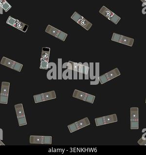 seamless pattern audio dictaphone cartoon. voice recorder, music tape audio dictaphone sign vector Stock Vector