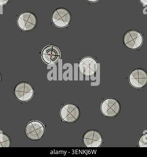 seamless pattern weapon scope sniper cartoon. cross rifle, military hair, focus mark weapon scope sniper sign vector Stock Vector