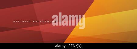 Abstract red and orange wide geometric banner. Layered abstract background with translucent angular shapes in red, burgundy, orange, and yellow tones Stock Vector