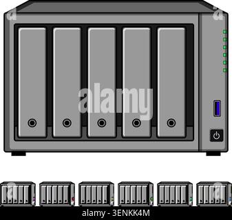 Network attached storage server providing centralized data storage, backup, and file sharing solutions for home, small office, and business environmen Stock Vector