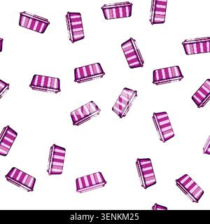 pattern Pink and light pink striped rectangular plastic container with lid, ideal for storing ice cream, desserts, leftovers or meal prep in freezer o Stock Vector
