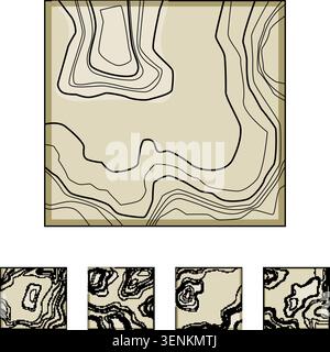Abstract illustration showing a topographic map with contour lines representing elevation or depth, useful for geographical, environmental, and scient Stock Vector