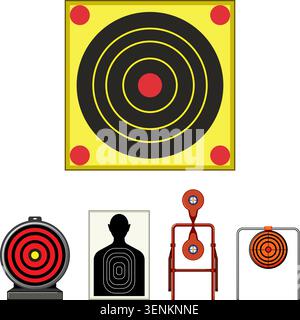 Collection of various aiming targets illustrating different forms and styles used for shooting practice and achieving goals in a range environment, fo Stock Vector