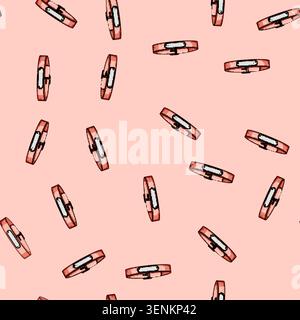seamless pattern Pink pet collar illustration with metal buckle and blank id tag on white background, symbolizing pet safety, identification, responsi Stock Vector