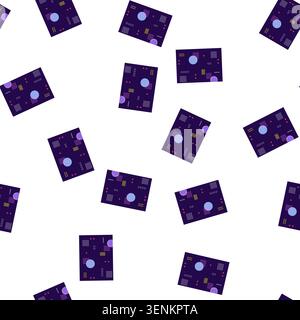 pattern Abstract background featuring a dynamic composition of colorful geometric shapes including circles, triangles, and dotted patterns on a dark p Stock Vector