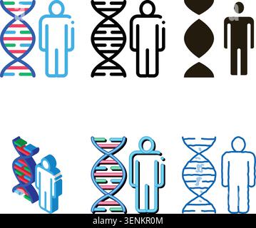 stylized Human And Molecule Dna Icon Vector. Outline Human And Molecule Dna Sign. Isolated Contour Symbol Stock Vector